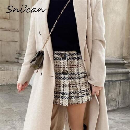 Snican Tweed Plaid Femme Shorts High Waist With Buttons Casual Office Ladies Suit Shorts Pantalon Femme Za 2021 Haut élégant