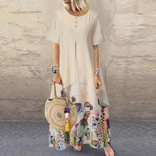&35 S 5XL Summer Bohemian Sundress 2020 Women Party Long Dress Casual Vintage Short Sleeve Floral Printed Vestido Female Robe