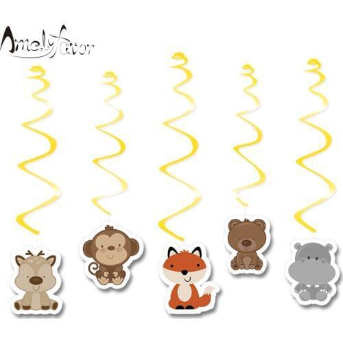 Woodland Animals Theme Ceiling Hanging Swirl Decorations Cutout Party Decorations Supplies Baby Shower Event Party Supplies 5PCS