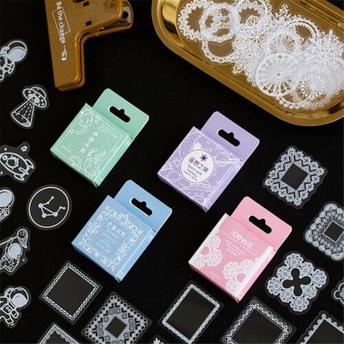 50pcs/pack White Lace Transparent Cute Boxed Stickers Scrapbooking Planner Stationery Sticker Japanese Diary Stickers papeleria