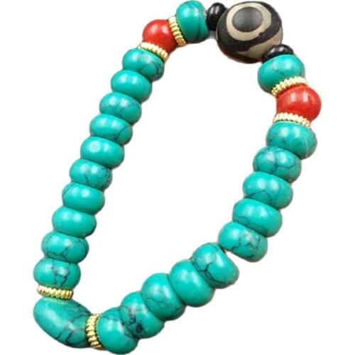 Natural Jade Turquoise Bracelet Three Eye Dzi Bead Accessories Bracelet