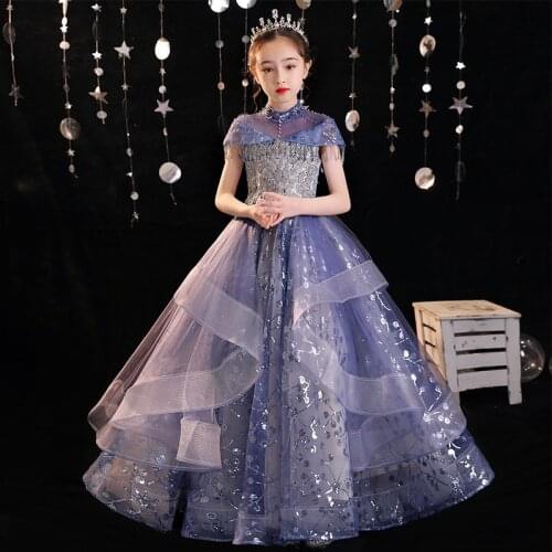 Children High-End Sequined Design Piano Costumes Host Princess Dress Girls Model Show Catwalk First Communication Party Dress