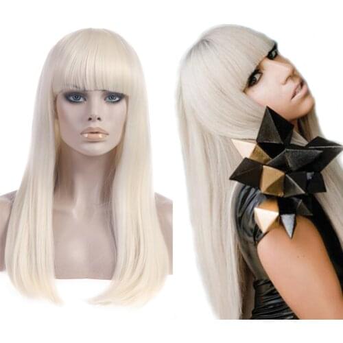 Long Blonde Wig with Bangs Cosplay Synthetic for Women Blond Costume Straight Natural Party Halloween False Hair Wigs LW014