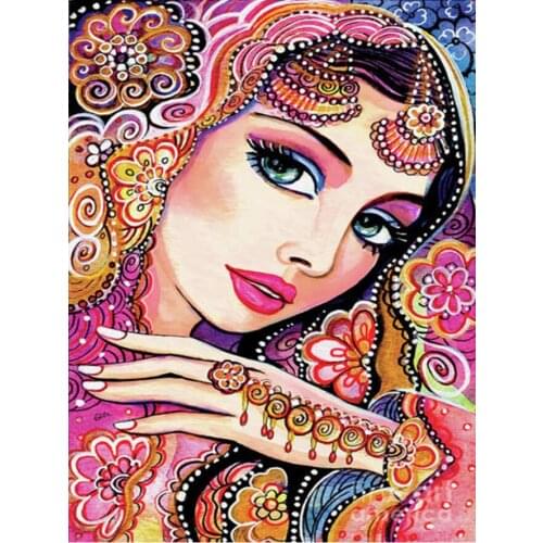 India flower woman 5d diy Diamond Painting full square round Diamond Embroidery CrossStitch mosaic portrait,hot gift,EE1504