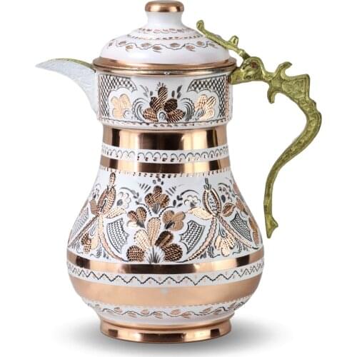 Morya Copper Water Pitcher with Lid Beverage Carafe Elegant Decanter Jug Juice Handmade Vintage Style Buttermilk Drinkware White 2L