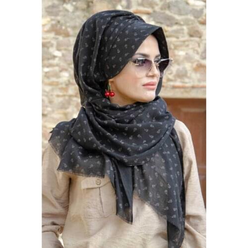 2021 Summer New Fashion Stylish Muslim Hijab Wear Turkish Quality Womens Black Floral Hat Shawl
