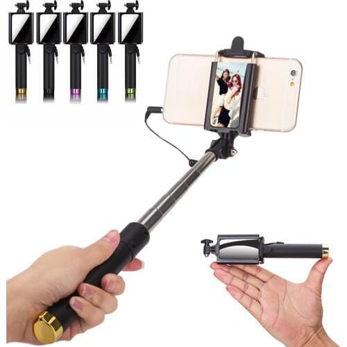 18.5CM Hot selling Extendable Handheld Monopod Mini Selfie Stick with Mirror For Phone Samsung Iphone 5 6 6s 7 Xiaomi Huawei