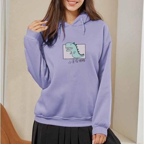Cartoon Dinosaur Kawaii Cute Clothes for Women Harajuku Printed Hoodie Black Sweatshirt Jackets for Women Hooded Pullovers
