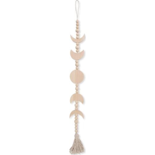 Moon Phase Wall Hanging Ornament Boho Wood Bead Hanging With Tassel Wooden Ornament For Home Bedroom Decoration