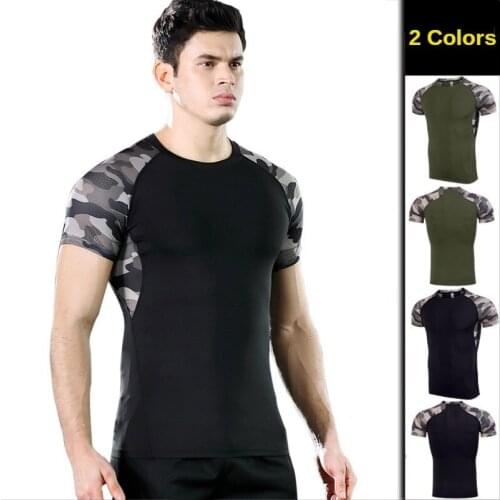 New Camouflage Patchwork Men Compression T-shirt Sporting Skinny Tee Shirt Male Gyms Running Shirt Fitness Sports Men T-Shirts