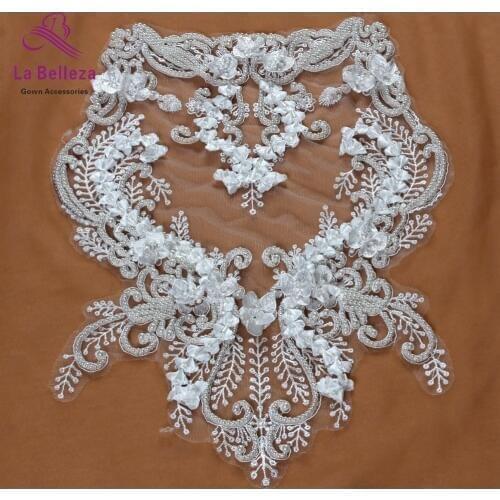 New off white handmade heavy beads applique patch ployester embroidery patch wedding dress Accessories 11*21cm