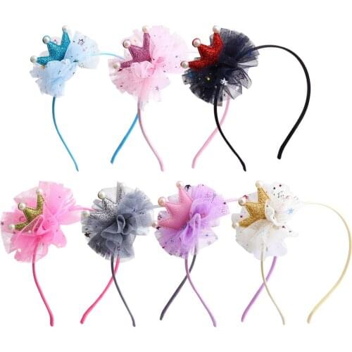 Ncmama Lace Net Yarn Crown Hairband for Girls Bezel Korean Fashion Princess Bow Headband Childrens Hair Hoop Accessories