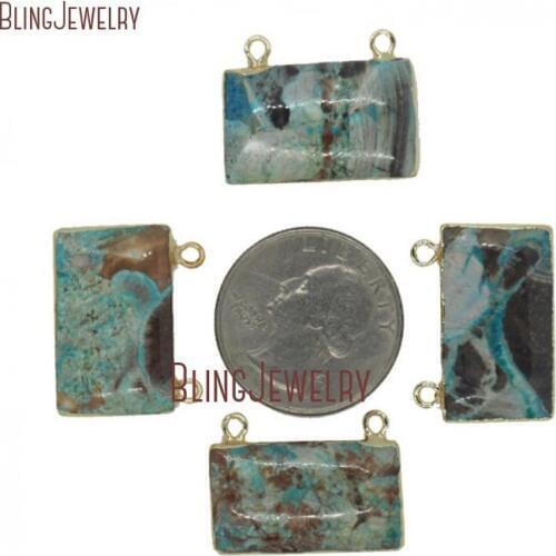 Ocean Jaspers Bar Pendant Blue Sediment Jaspers Gold Dipped Rectangle Stone Pendant Two Bails Pendant 28x25mm PM26468