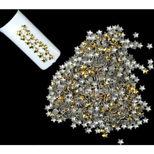 Wholesale Excellent Nail Art Rivet Golden Silver Punk Stud Star Alloy Metal Decoration (~12000000pcs) 120packs/lot Free Shipping