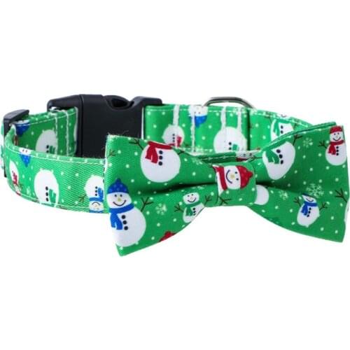 Pet Multicolors Collars Christmas Snowflake Printed Adjutable Dog Collar with Bow Tie for All Size Dogs Cats