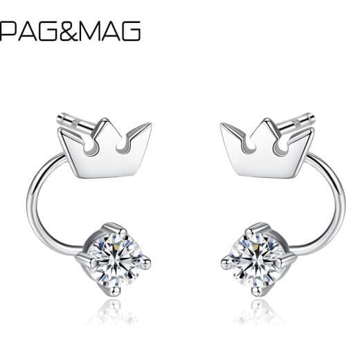 PAG&MAG Created Crown Cubic Zirconia Stud Earrings 925 Sterling Silver Earrings For Women Jewelry Brincos Para As Mulheres