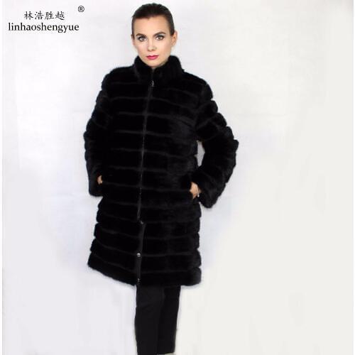 Linhaoshengyue 90CM Length Real Mink Fur Coat,In the Winter Women Warm Coat