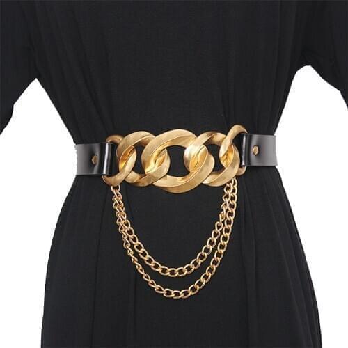 Casual Chain With Belt Women Fashion Black PU Leather Elegant Girdles For Female Fashion 2020 Summer waist Belt Accessories