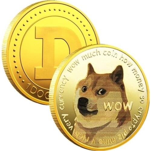 Gold Plated Dogecoin Commemorative Coins Dog Pattern Souvenir Collection Gifts Home Decoration Crafts Desktop Ornaments 1pcs