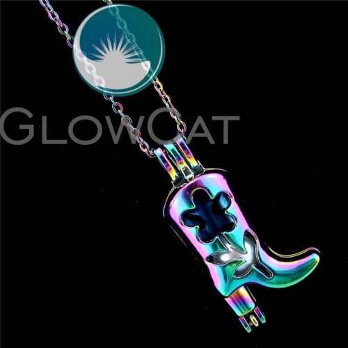 R-C664 Colorful High-heeled Boots Beads Cage Pendant Perfume Diffuser Aromatherapy Stone Pearl Cage Locket Necklace
