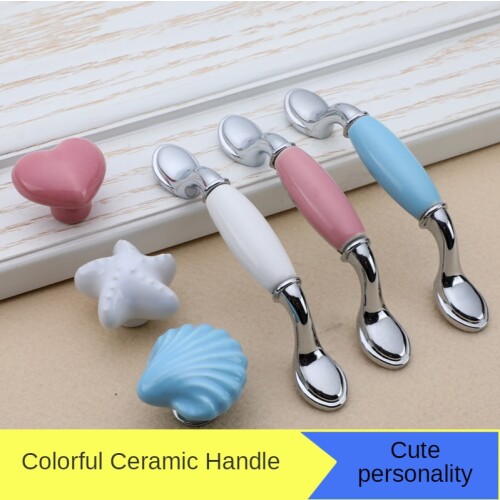 Heart-shaped Colorful Ceramic Furniture Handle Wardrobe Drawer Knob Kitchen Cupboard Door Handle Cartoon Childrens Room Cute