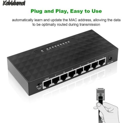 Kebidumei 8 Ports LAN Ethernet Network Switch 10/100Mbps High Performance Desktop Switches Ethernet With EU Plug Adapter