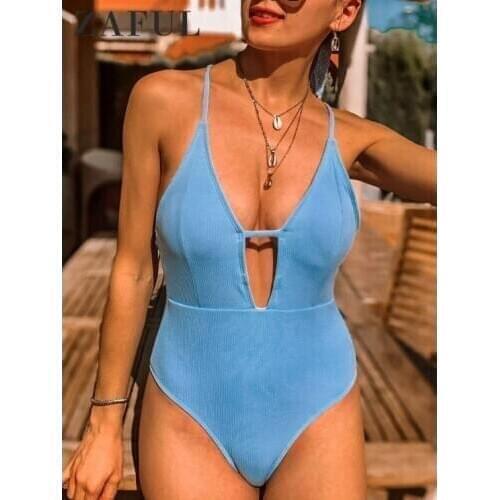 ZAFUL Criss Cross One-Piece Suits Women Ribbed Lace-up Sexy Backless Bikini Swimsuit Plus Size Monokini Swim Feme Beachwear 2XL