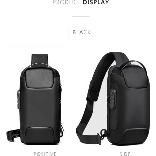 Mens Waterproof USB Crossbody Bag Anti-theft Shoulder Sling Bag Multifunction Short Travel Messenger Chest Pack For Male