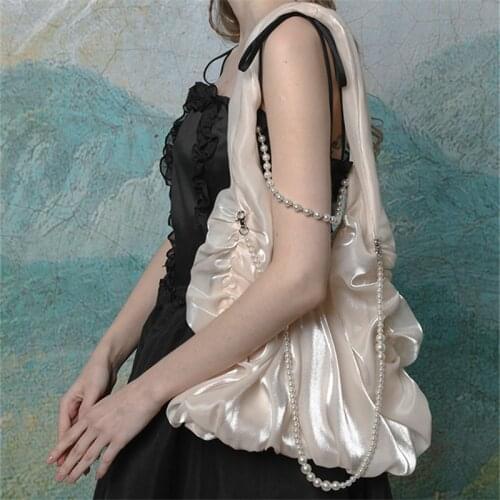 Vintage Luxury Women Bag Satin Luxury Totes Shopping Bag Pearl strap Crossbody Messenger Female Handbag Girl Bolsas Lady