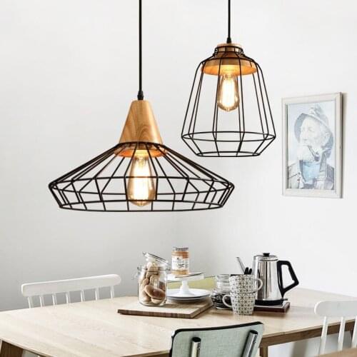 Retro Style LED Pendant Lights Iron Net/Wooden Simple Lamp For Living Dining Room Study Bedroom Hall Home Salon Indoor Lighting