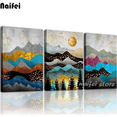 Triptych 5D DIY Diamond Painting Full Square Round Color Abstract Mountain 3 pieces Diamonds Embroidery Kits Decorations Home