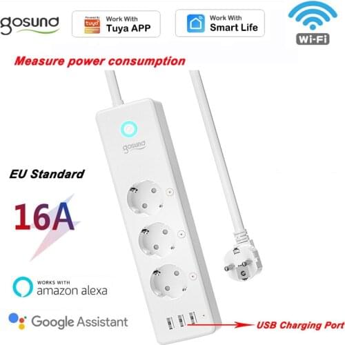 Gosund Tuya Smart Power Strip With 3 USB Ports Smart Home APP Smart Life Alexa And Google Home 16A EU Outlet Plug Multi-Plug