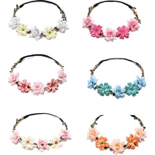 2021 Spring Bohemian Flower Crowns Beach Hawaii Floral Garland Romantic Faux Rose Flower Wedding Wreaths New Flower Wristband