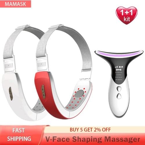 V Face Lift Belt+Neck Care Machine LED Photon Therapy Face Slimming Tool Vibrate Massager Reduce Double Chin Face Lifting Device