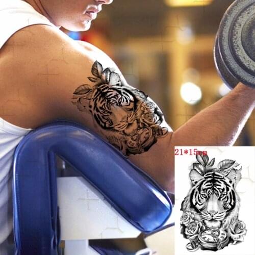 Waterproof Temporary Tattoo Sticker Tiger Lion Pocket Watch Flash Tattos Wolf Angel Wing Body Art Arm Fake Tatoo Women Men