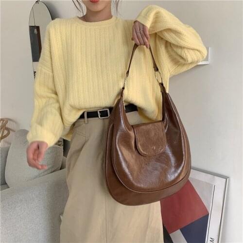 Women Shoulder Bag Large Capacity Solid Color PU Leather Female Casual Hand Bag Ladies Handbags Big Totes Brown