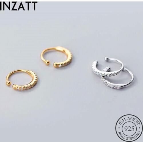 INZATT Real 925 Sterling Silver Zircon Clip Earrings For Fashion Women Party Minimalist Fine Jewelry Bohemian Accessories Gift