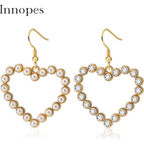 Fashion Jewelry Heart Shaped Earrings Dangle Earrings Love Natural Pearls Drop Earrings Creole Stainless Steel Jewelry Women