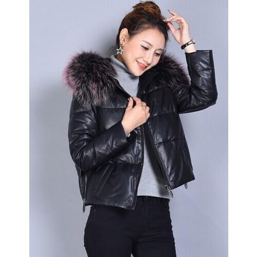 Real Sheepskin Coat Winter Women Korean Down Jackets Raccoon Fur Collar Genuine Leather Jacket Plus Size ML1729 MY2023