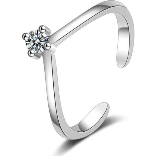 KOFSAC Korean Fashion Sterling Silver 925 Rings For Women Wedding Shiny Zircon Temperament Simple V-shaped Opening Ring Jewelry