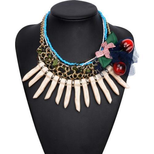 Bohemia Woman Flower Necklace Metal Link Chain Multilayer Bowknot Tassel Pendant Sweater Statement Necklace Mix and Match Style