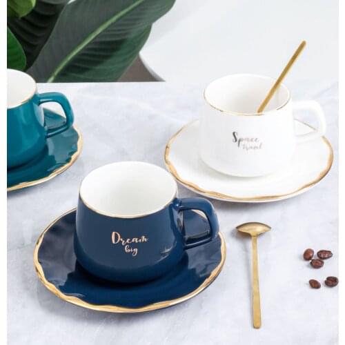 European style hand painted gold coffee cup with lid spoon ceramic water cup fashion creative cute milk cup custom logo