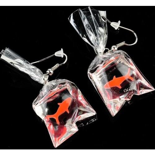 1 Pair Women Funny Goldfish Water Bag Shape Dangle Hook Earrings Charm Jewelry Gift For Girl Festival Gift