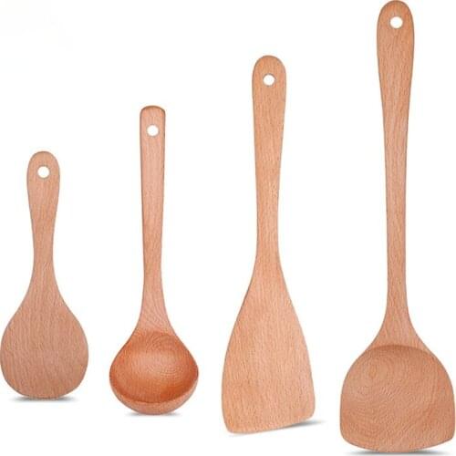 1Pc Natural Health Wood Kitchen Spatula Spoon Mixing Holder Cooking Utensils Dinner Food Wok Shovels Turners