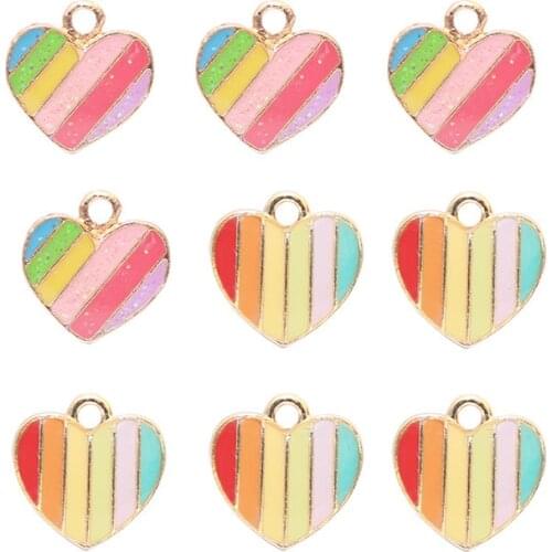 10pcs/pack Stripe Heart Love Metal Charms Earring Keychain Necklace Pendant Jewlery Findings Bulk Items Wholesale