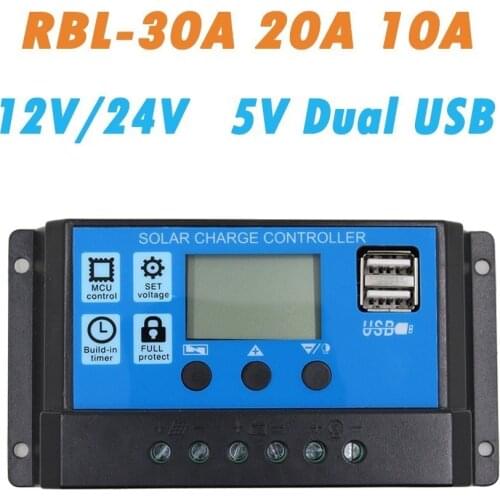 12V 24V,10A 20A 30A Auto PWM LCD Display SolarController With Dual USB Output , Solar Panel Battery Charge Collector Regulator