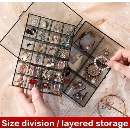 Large Jewelry Organizer Double Layer Jewel Storage Box Case Travel Wedding Necklace Bracelet Ring Storage Case Transparent Boxes