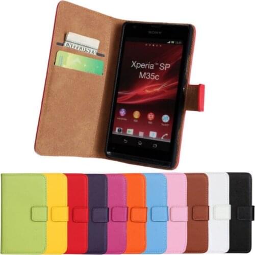 OEEKOI Genuine Leather Wallet Flip Cover Case for Sony Xperia L S36h/V LT25i/M C1905/SP M35h with Card Slot Holder
