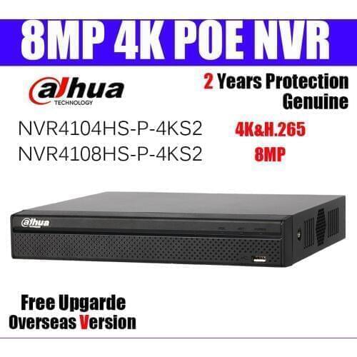 Dahua 4CH 8CH 4POE NVR NVR4104HS-P-4KS2 NVR4108HS-P-4KS2 4/8 Channel Compact 1U 4K&H.265 Lite Network Video Recorder with logo