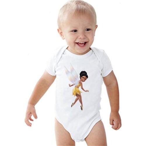 Baby Rompers Summer White O-neck Tinker Bell Cartoon Kawaii Baby Girls Boys Clothes Infant Toddler Jumpsuits Baby Bodysuit